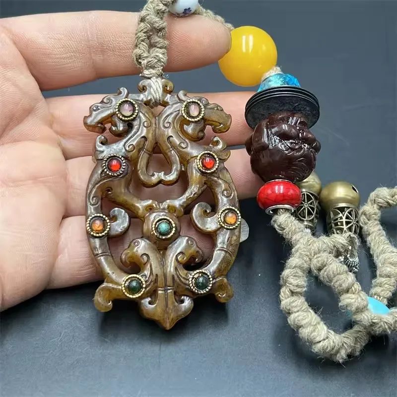 

Разное антиквариат Антикварный старый нефрит Сюю Полый двойной дракон Двойной Феникс Антикварный дракон и Феникс Бренд Инкрустация Gemston