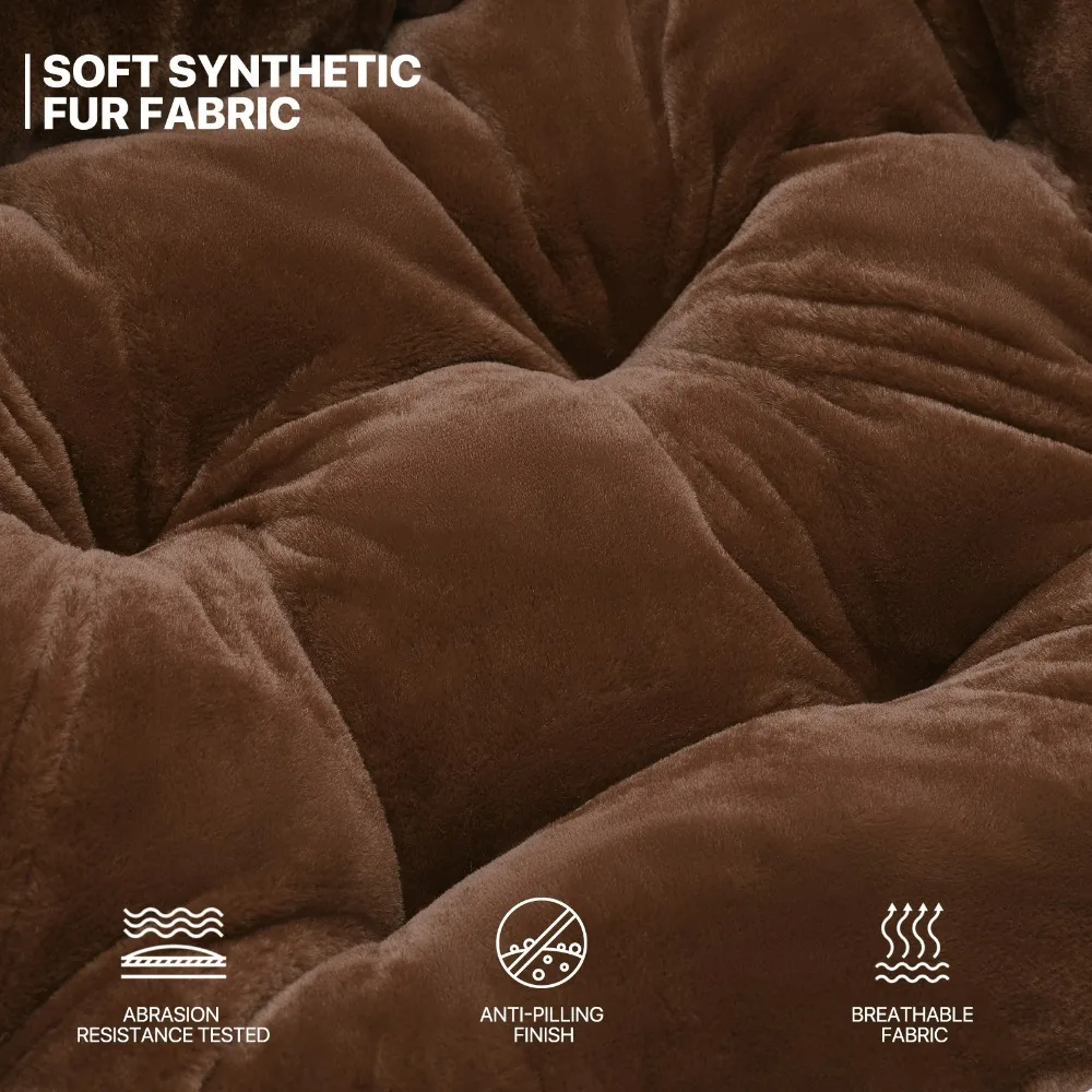 Chaise pliante avec soucoupe en fausse fourrure douce, siège lunaire confortable et surdimensionné avec rembourrage