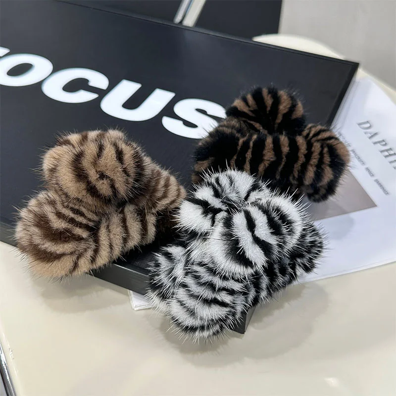 Luxury Mink Hair Large Hair Clip Back Head Grab Clip Korean Women Fashion Temperament Plush Hair Grab Real Fur Hair Accessories