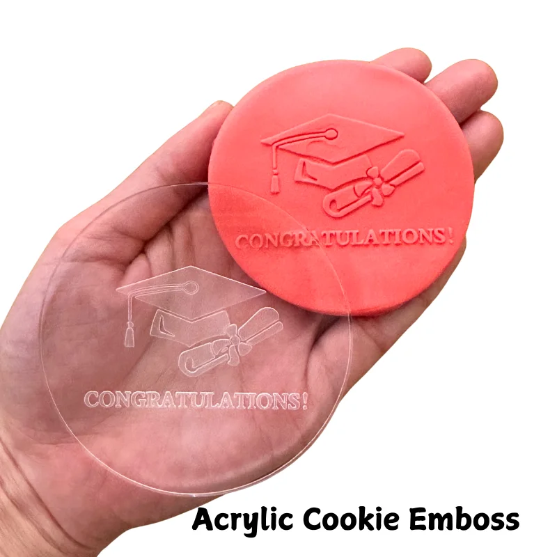 Graduation Gift  Acrylic Cookie Stamp ,  Congratulations Cupcake Decoration, Graduate Cap Fondant Mold, Cake Mould Baking Tool
