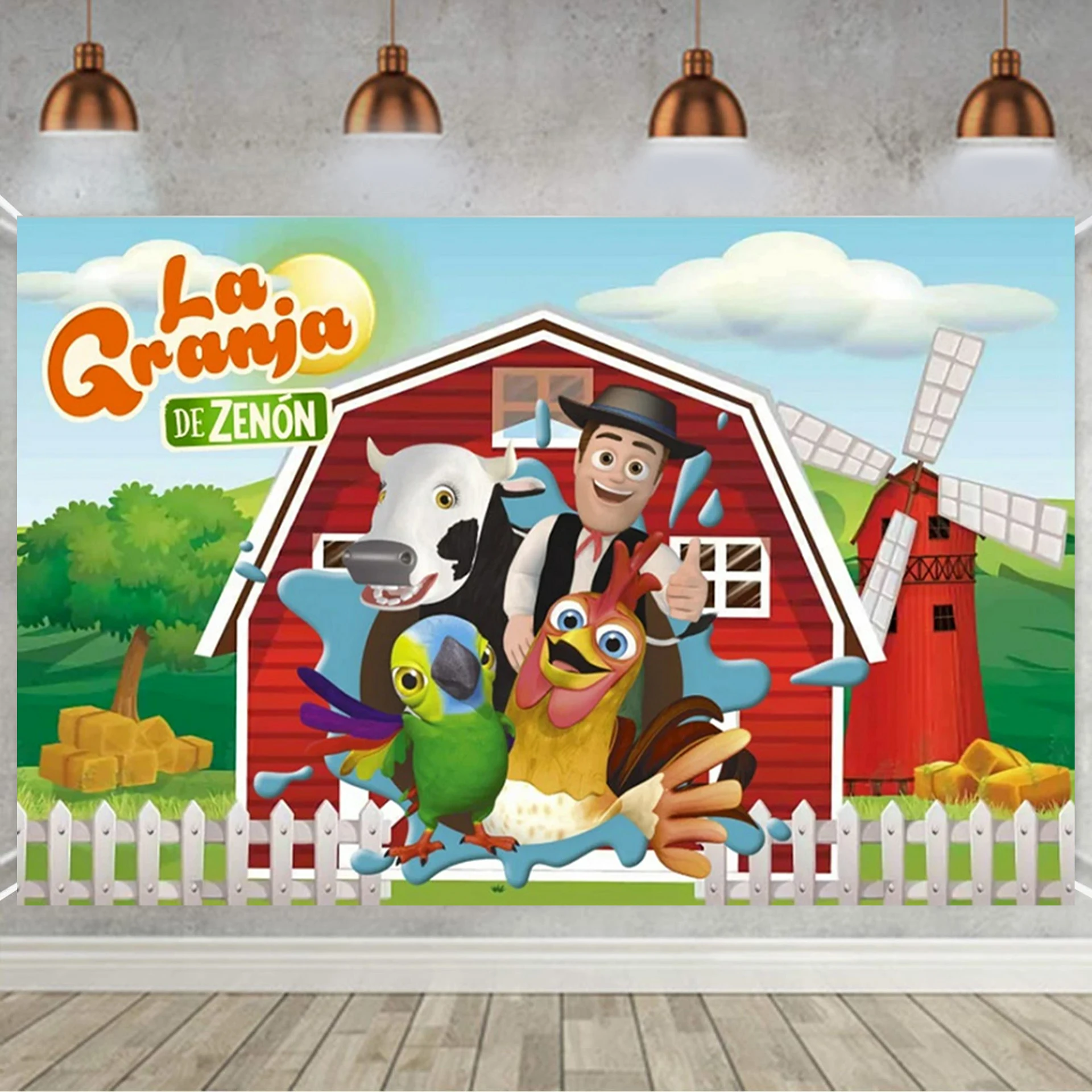 Cartoon La Granja De Zenon Thema Baby Dusche Neugeborenen Geburtstag Party Grün Gras Bauernhof Foto Hintergrund Dekoration Requisiten – Detail 4