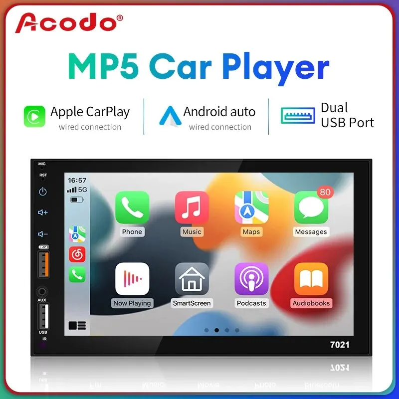 Acodo Dual USB 7 Polegada Tela Capacitiva Full Touch HD Carro MP5 Player USB Bluetooth TF Card Touch Screen