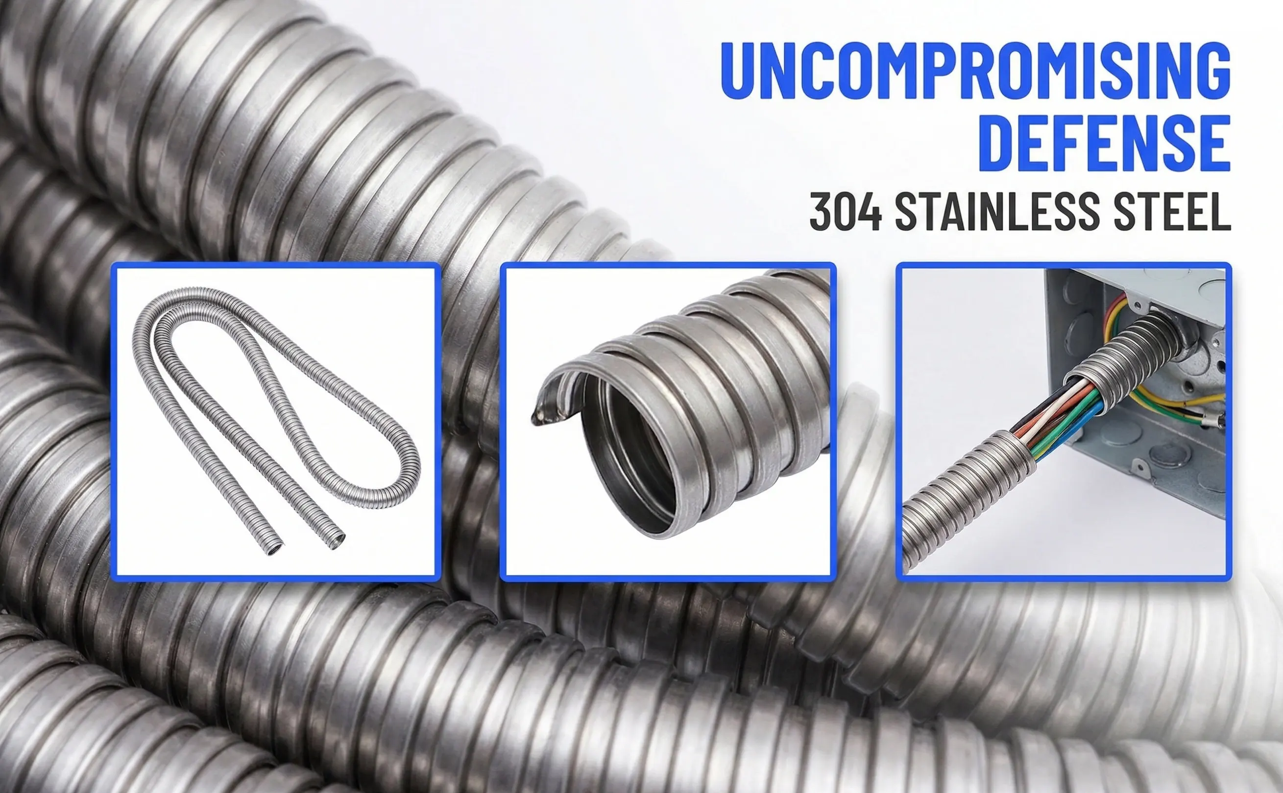 High Quality 304 Stainless Steel Cable Sleeve Protector Metal Threaded Hose for Wire Cable Protection in Automotive Forestry
