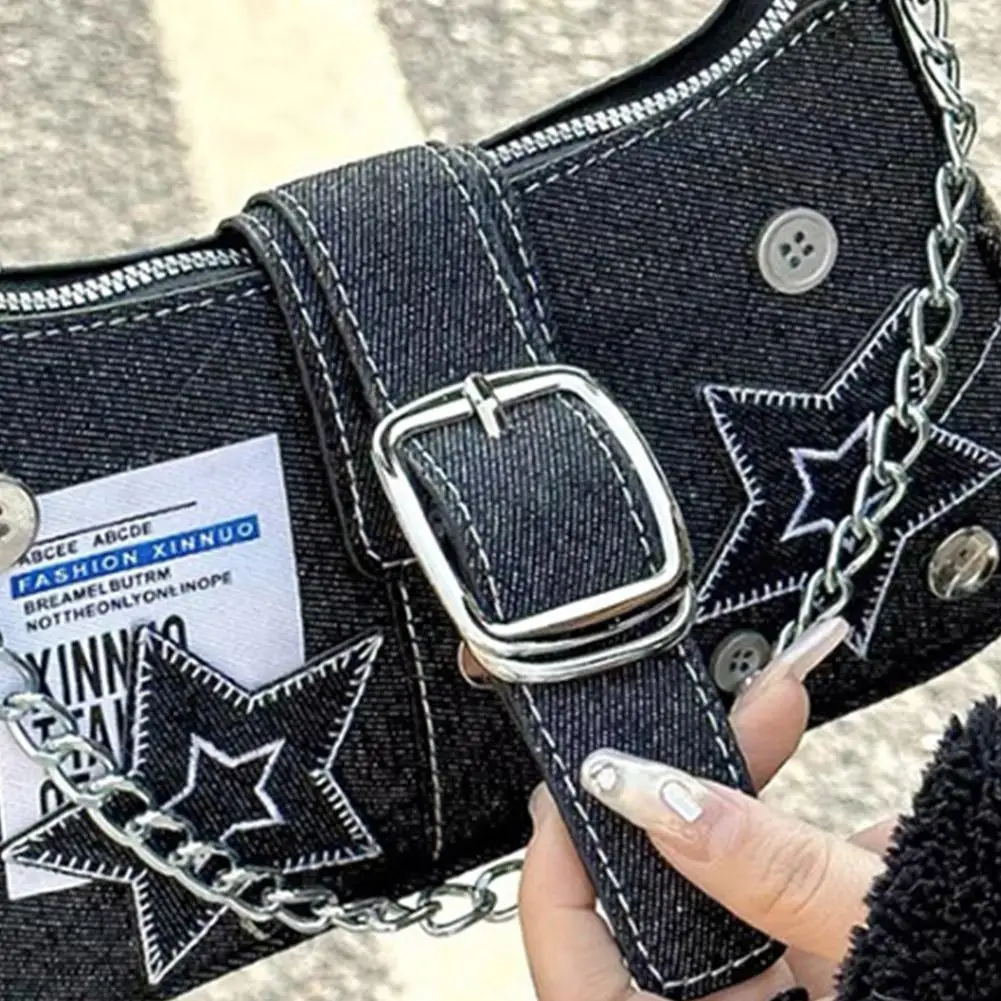 حقيبة يد Y2K من قماش الدنيم للنساء، حقيبة تحت الإبط بنمط نجمة ريترو، حقيبة كروس للفتيات الرائعات