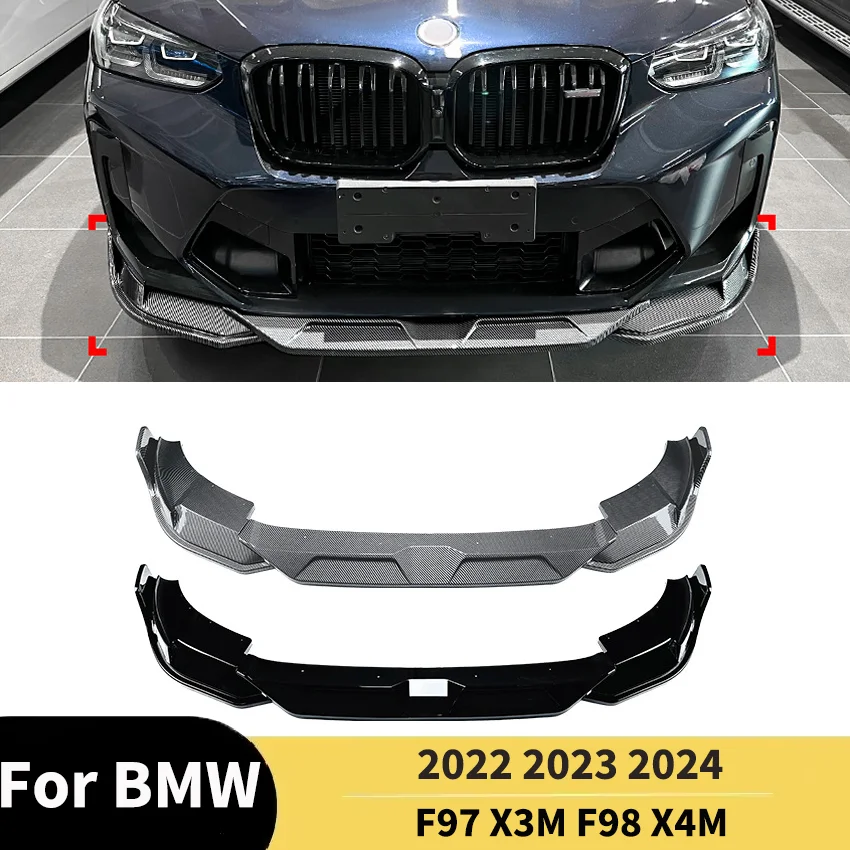 

Для BMW F97 X3M F98 X4M 2022 2023 2024 Спойлер на передний бампер с эффектом углеродного волокна/глянцевый черный комплект нижней защиты кузова, сплиттер