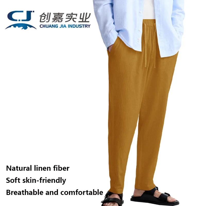 High-end Linen Spring Autumn Men's Pants White Temperament Simple Business Casual Light Luxury Men's Cool Sweat Absorbent Pants