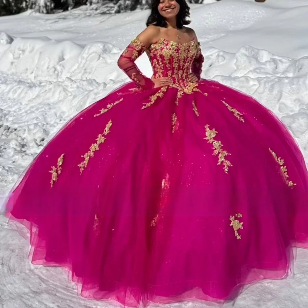 

Luxury Hot Pink Vestidos De XV Años Quinceanera Dresses Froal Applique Beading Tulle Mexican Sweet 15 Birthday Wear Customized