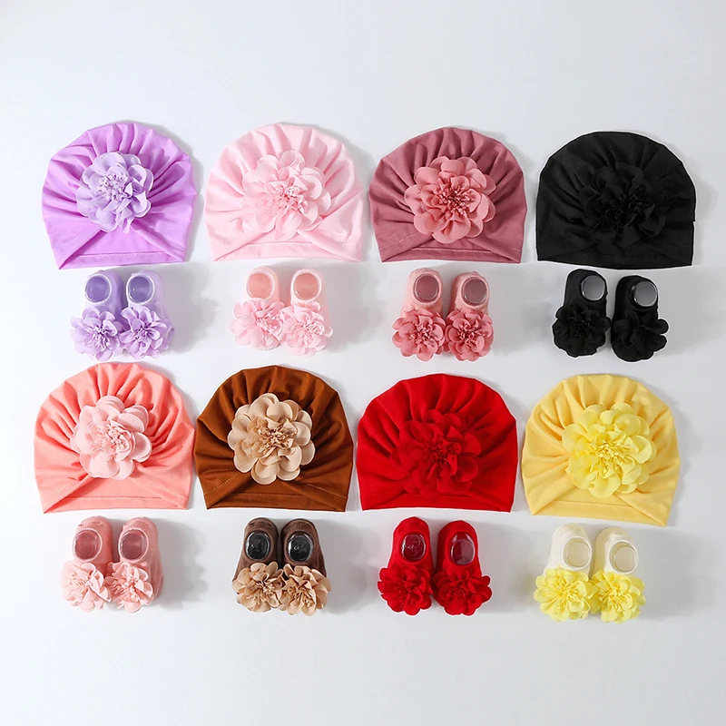 

Infant Baby Girls Turban Hat Socks Sets Spring Autumn Flower Princess Socks for Party, Wedding, Baby Shower