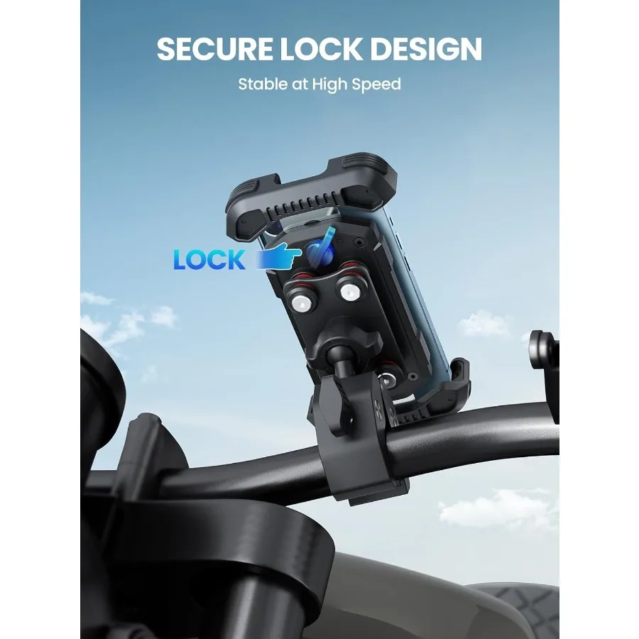 Motorcycle Phone Holder Mount with Dual Vibration Dampener for Secure Riding ToolFree Handlebar Clip Design Compatible w