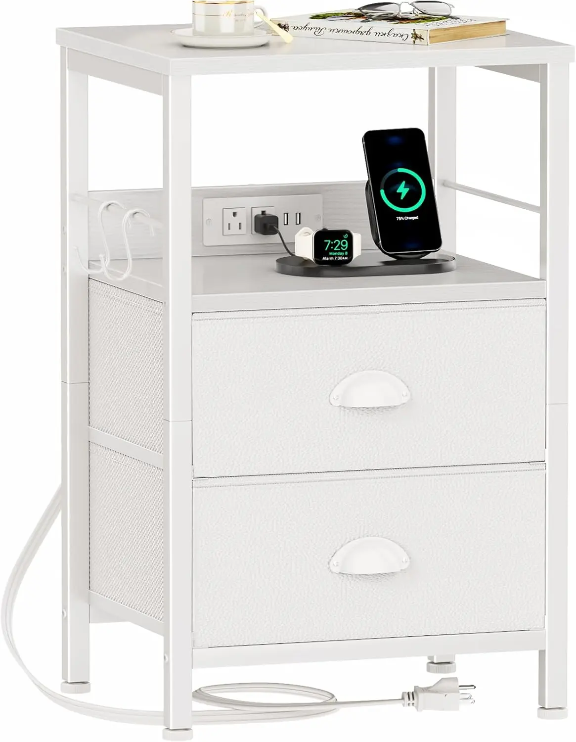 

Table With Charging Station, Nightstand With Fabric Drawers, Side Tables With USB Ports & Outlets, Night Stand Wit