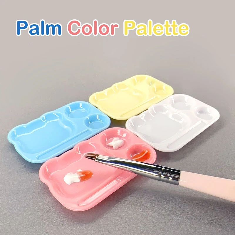 

【1x Cartoon Nail Art Color Palette Plastic Nail Gel Polish Painting Color Mixing Plate Tray With Brush Holder Diy Painting Tool】