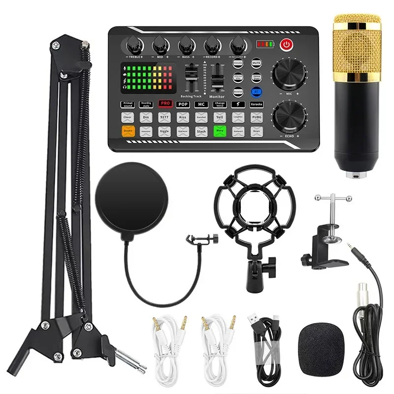 DJ Equipment Microphone Sound Card Console Studio Kit Cable Phone Mixing Computer Live Voice Mixer F998