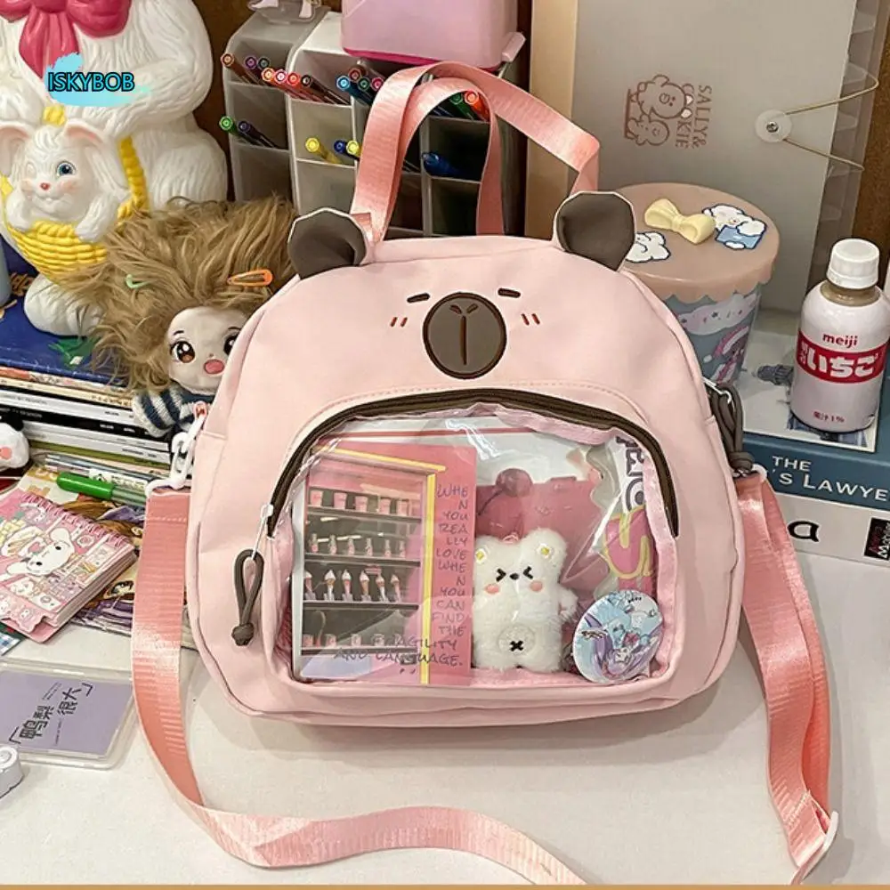 

Lovely Japanese Style Capybara Shoulder Bag Large Capacity Harajuku Transparent Itabag Pvc Casual Canvas Tote Bag Daily