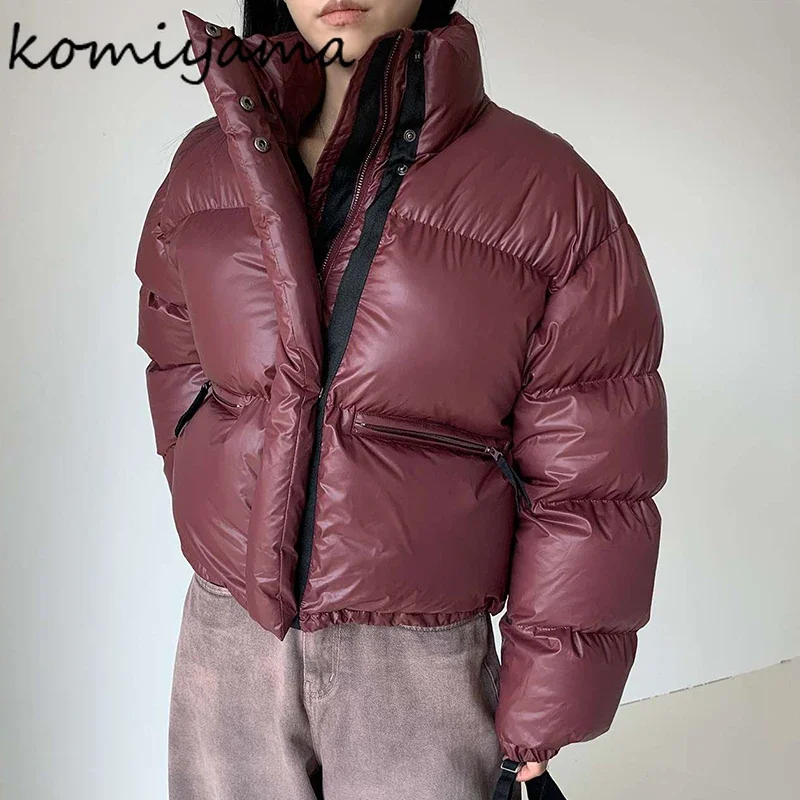 Bread Abrigos Invierno 2024 Woman Outerwears Stand Collar Long Sleeve Parkas Korean Chic Zipper Jacket Fashion Vintage Coats