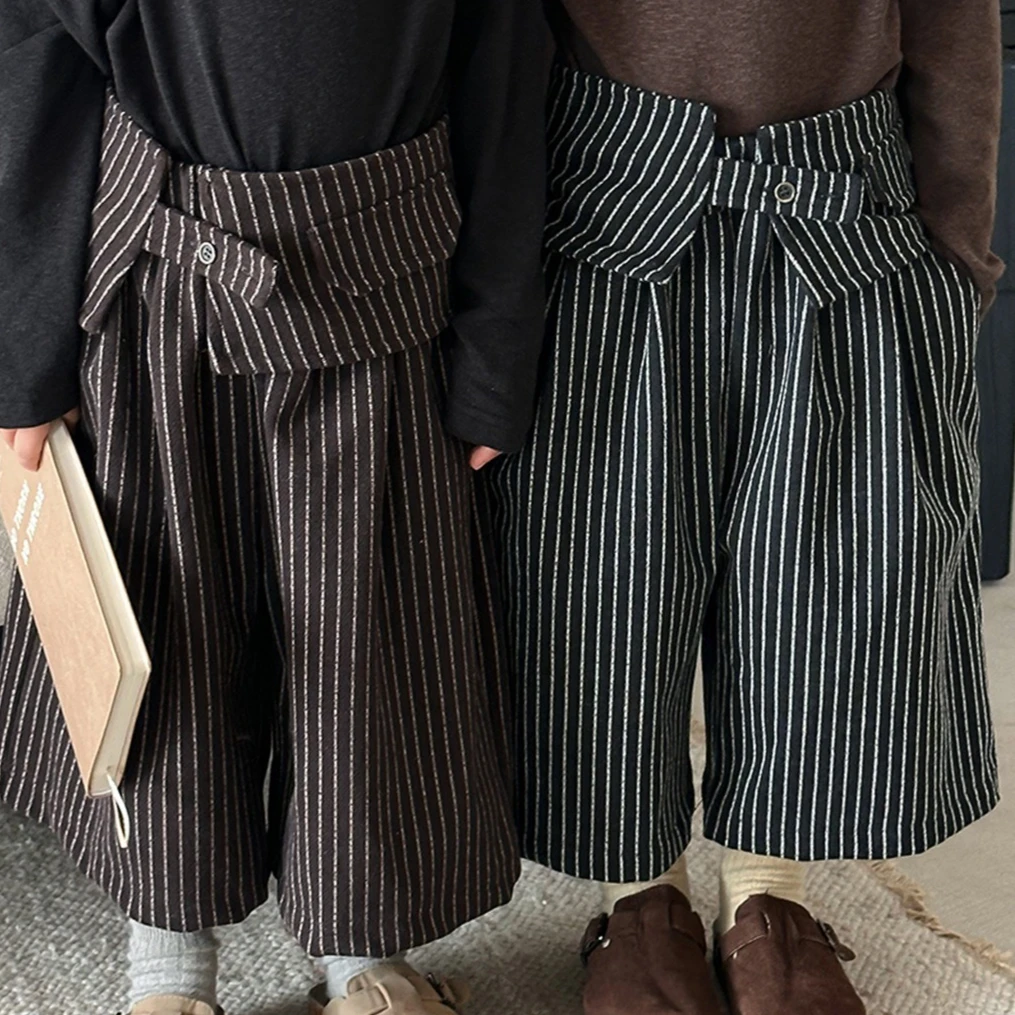 

Trousers 2025 Autumn and Winter New Children's Clothing Korean Style Boys and Girls Retro Vertical Belt Straight Pants Casual