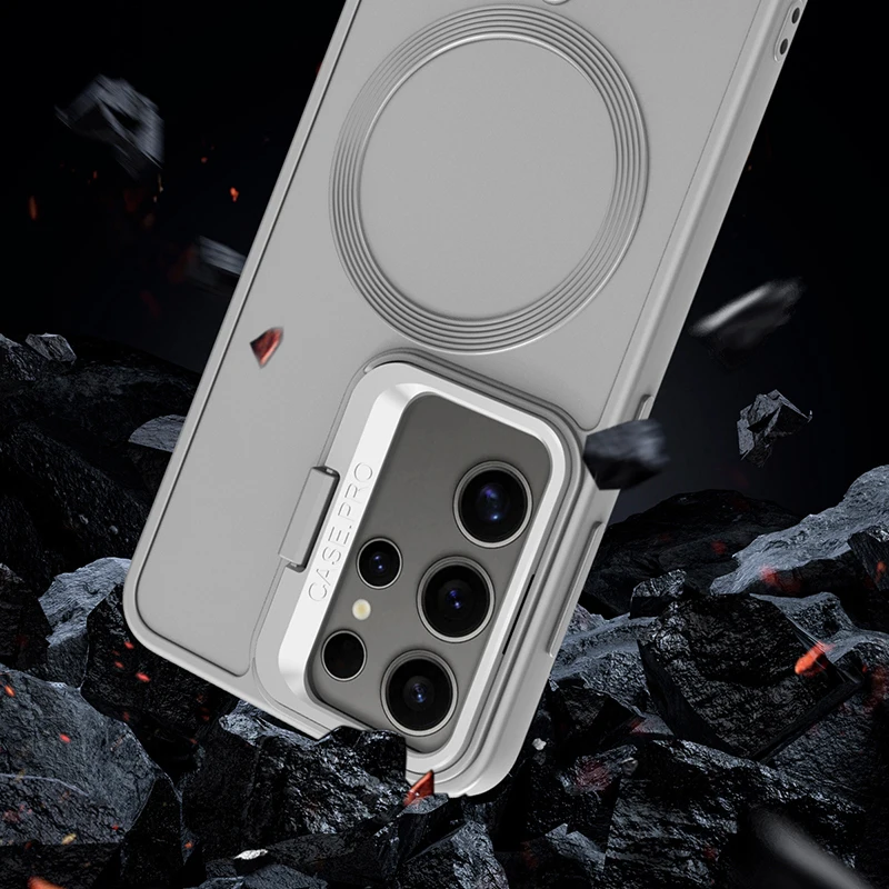 For Magsafe Magnetic Wireless Charging Car Phone Case For Samsung S24 Ultra S23 Ultra Plus Lens Holder Shockproof Back Cover image 4