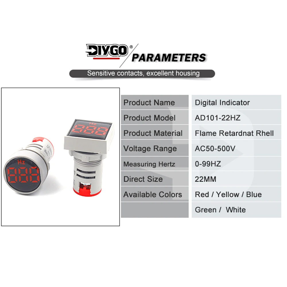 22mm Square /Round Panel LED Digital Display  Measuring Hertz Digital Electricity Frequency meter Signal Indicator 0-99 Hz ﻿