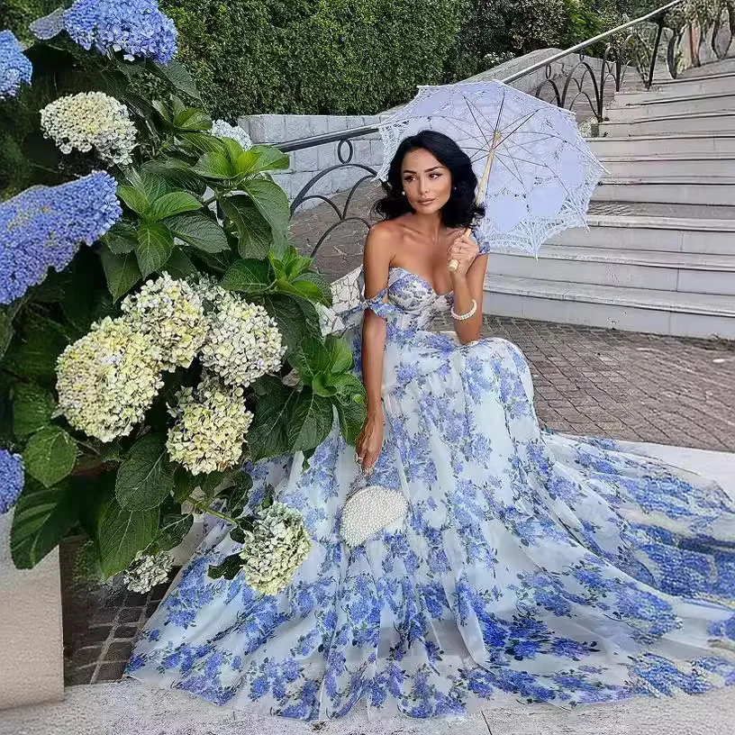 

2024 New Spring/Summer Off Shoulder Women's Fashion Eugenia Fairy Long Style Temperament Evening Dress