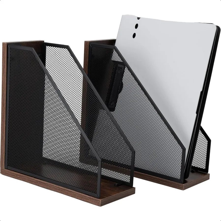 

Antique Wooden Magazine HolderMesh File Holder for Desk Office Desk Accories Decorative File Box 2 Pack Black
