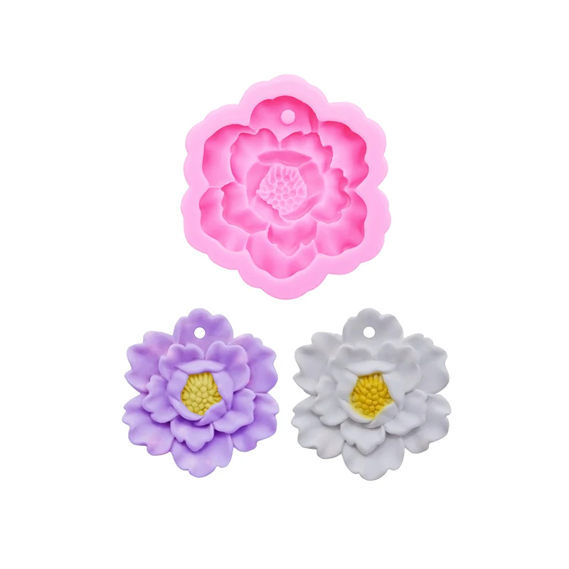 Pivoine Rose placard plâtre aromathérapie pendentif Silicone moule fleur voiture rétroviseur décoration pendentif goutte à goutte moules