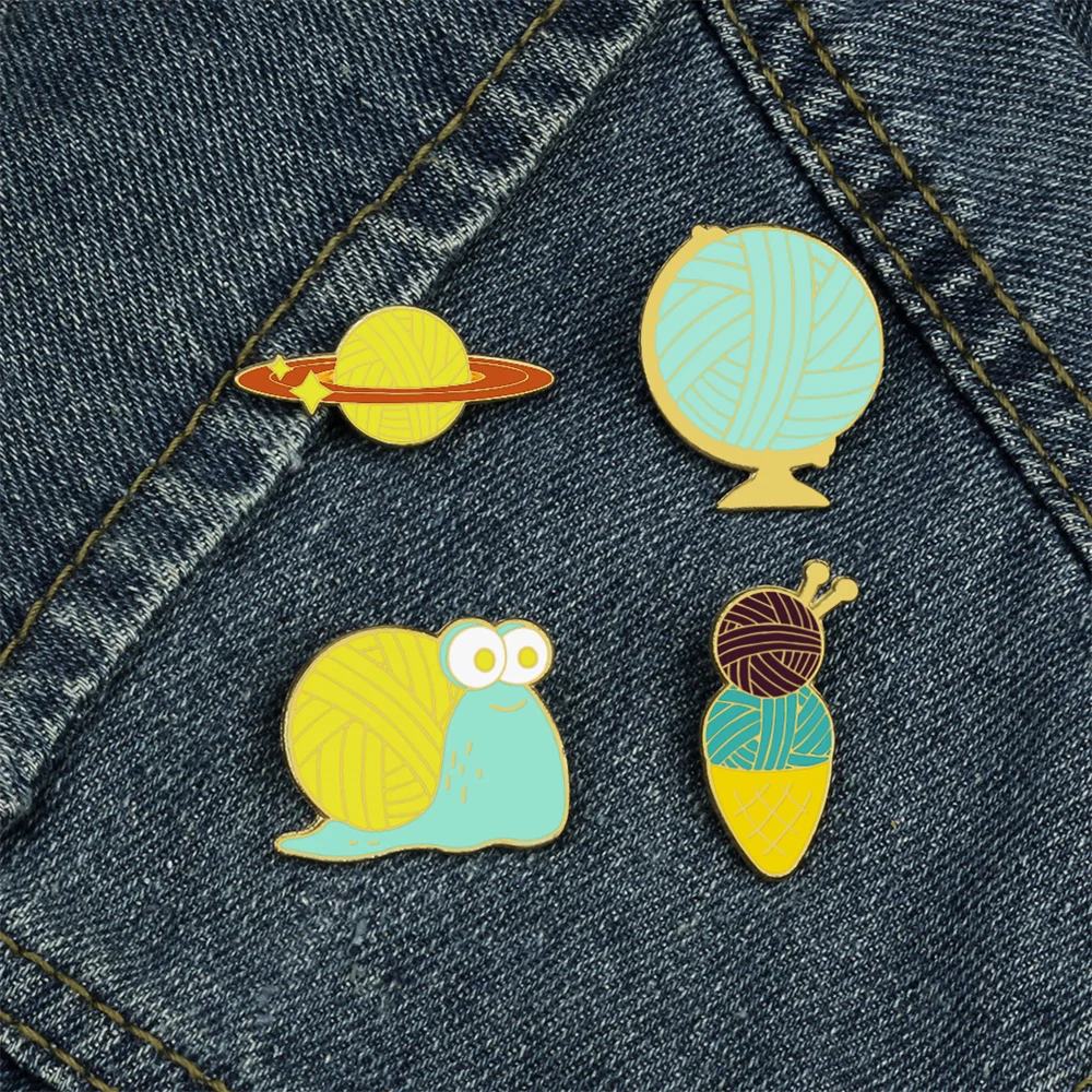 Woolen Ball Brooches Lovely Snail Animal Badges Globe Ice Cream Planet Enamel Pins Shirt Lapel Jewelry Gift for Kids Wholesale