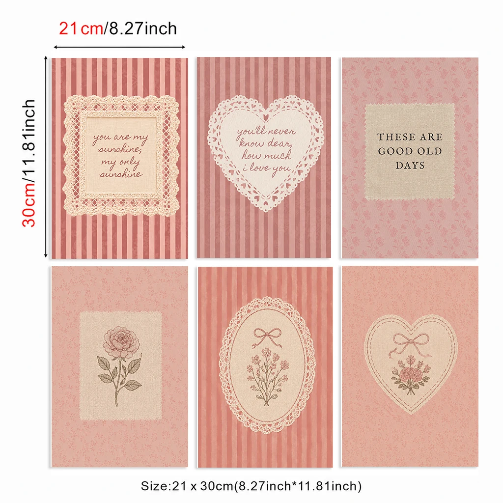 Set of 6 Vintage Pink Canvas Wall Art Prints Lace Floral Quote Rose Cottagecore Nursery Bedroom Decor Gifts Home  Art