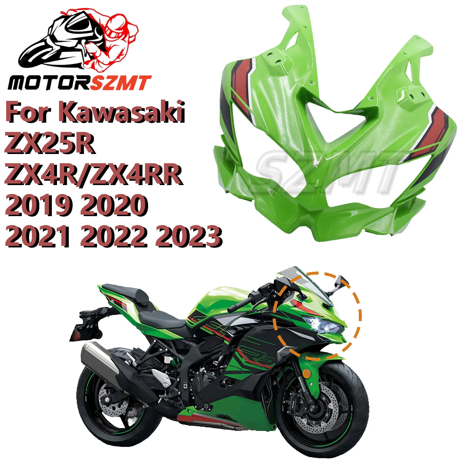 

Верхний передний носовой обтекатель фары, подходит для KAWASAKI ZX25R ZX-25R 2019 2020 2021 2022 2023 ZX4R ZX-4R ZX4RR ZX-4RR
