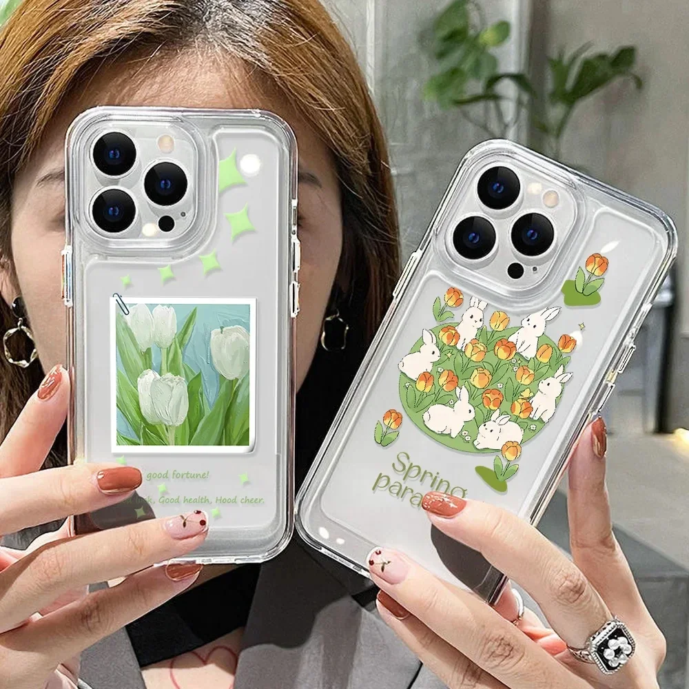 Flower Soft Clear Phone Case For iPhone 11 12 Pro Max XR X XS 7 8 Plus  Case For  15 14 13 Pro  Max Soft Silicone Back Cover