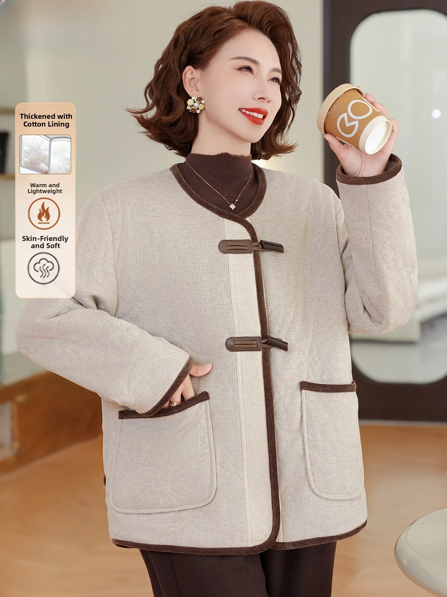 

New Chinese Sle Lightweight Cotton Jaet Winter Outerwear for Women Middle-Aged And ly Autumn Winter Faionable Lady