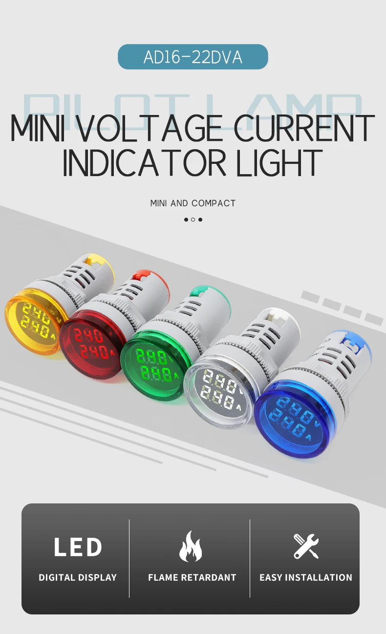 Runde LED Dual Display AC Amp Volt Mini Digital AC 20-500v Anzeige Voltmeter Amperemeter 0-100A Panel Meter – Detail 1