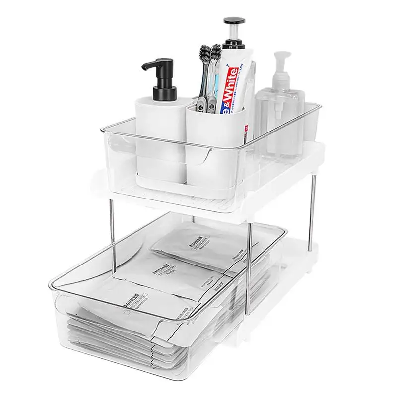 

Under Sink Storage Organizer 2 Tier Expandable Drawer Multipurpose Rack Bathroom Kitchen Storage Holder Cabinet Organizer