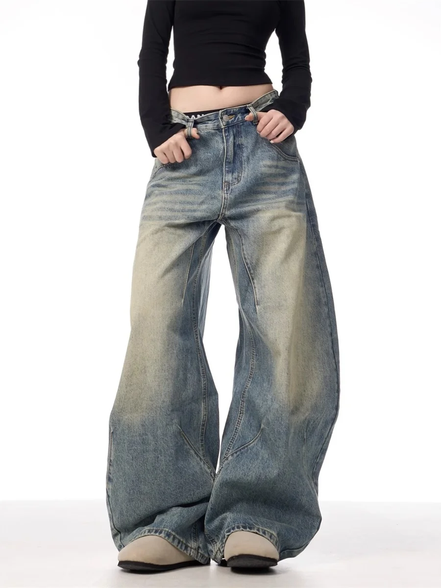 

American Retro Waed Knife Jeans Men Women Loose Straight Leg Pants Street Sle Versatile Casual Blue Denim Jeans