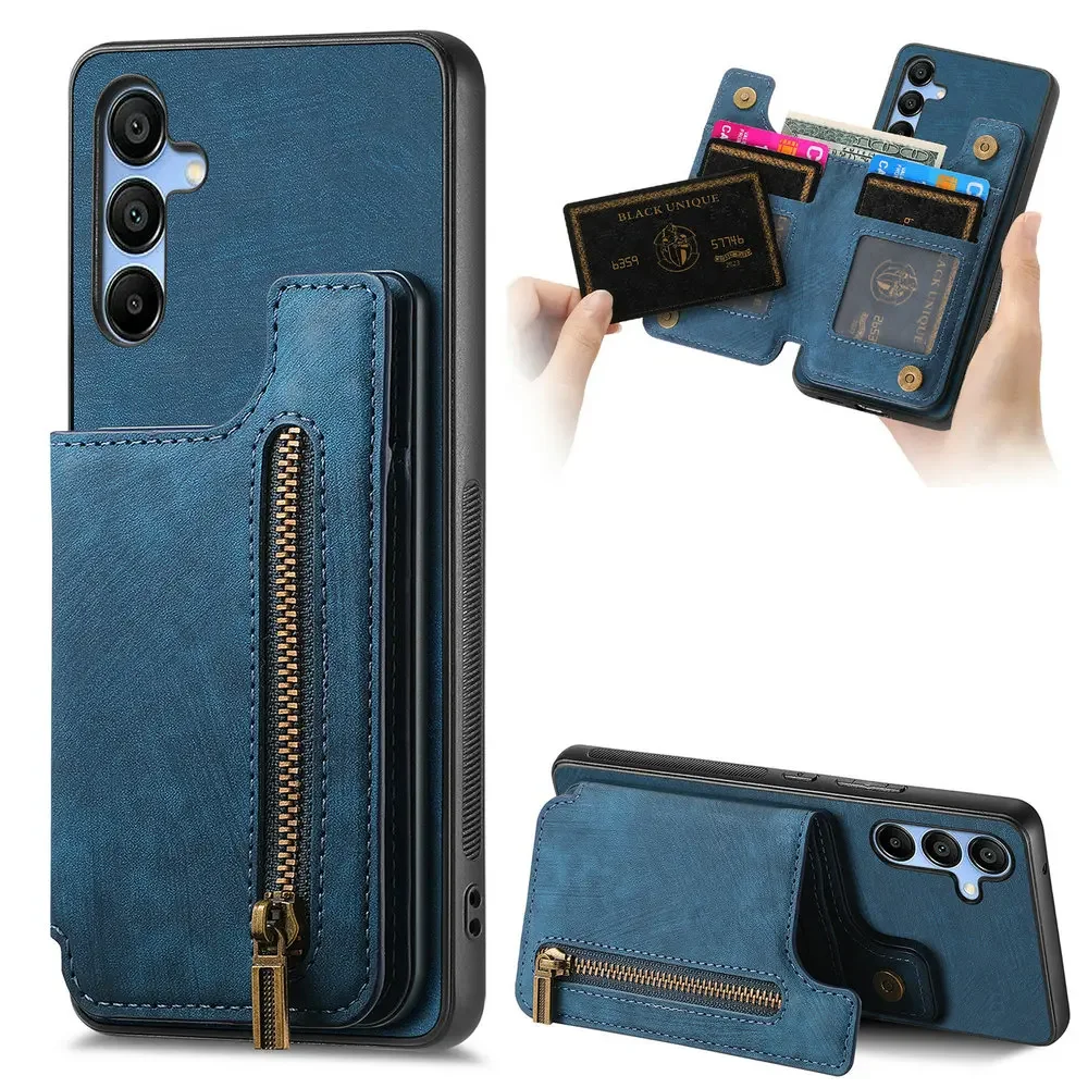 Zipper Wallet Leather Coque for Samsung Galaxy A55 5G 2024 Back Case A73 A53 A33 A05 S A15 A35 A16 A06 35 A 55 15 4G Flip Cover