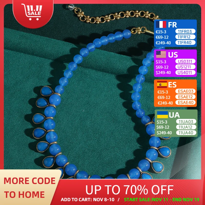 

Vintage Beads Necklace Jewelry Blue Water Droplet Glaze Woman Elegant Luxury Quality Fashion Designer Gift Daily 2025 Trends