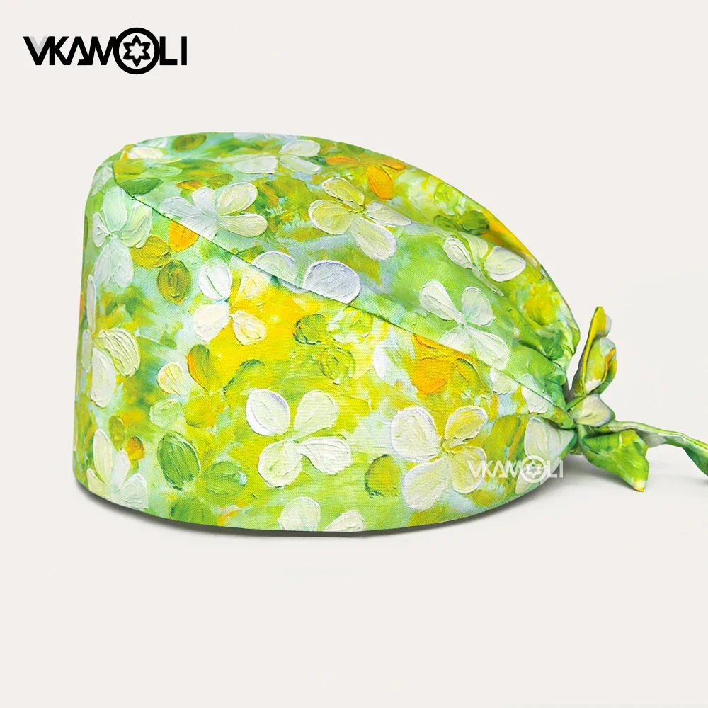 Green flowers scrub hat Medical work surgery cap women and man operating room Nursing cap nurse accessories