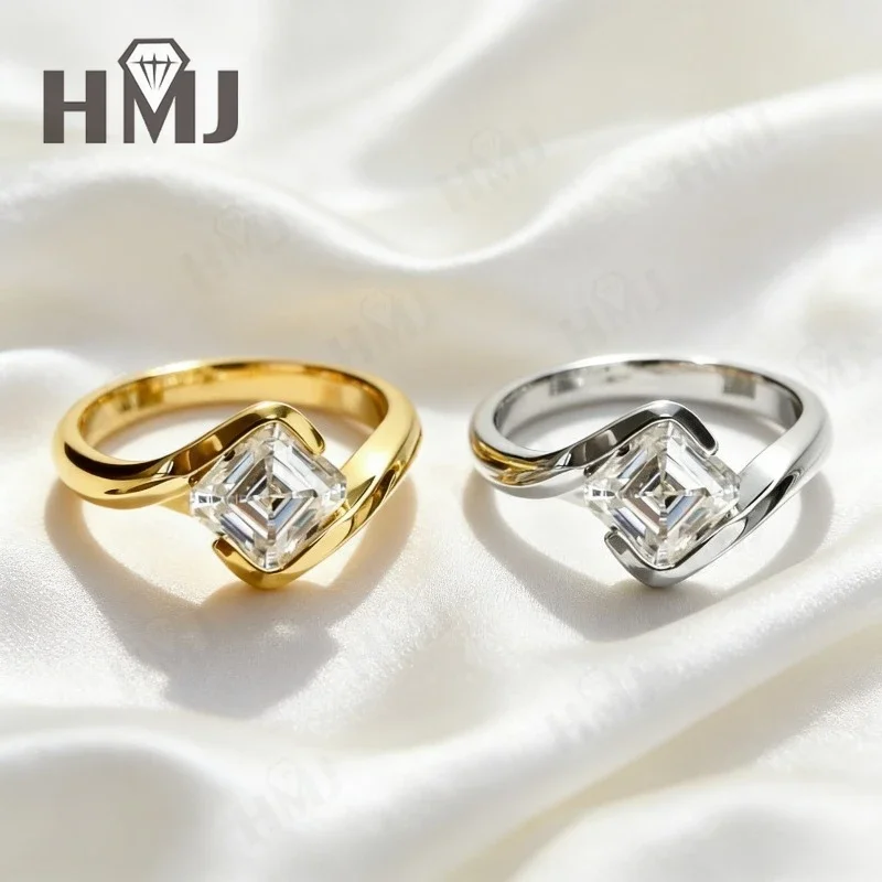 1-3ct Moissanite Ring D Color VVS1 Asscher Cut 925 Sterling Silver Vintage Engagement Ring Wedding Band Anniversary Gift for Her