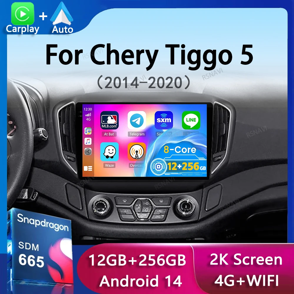 Android 14 Carplay Auto Car Radio For Chery Tiggo 5 2014 2015 - 2019 2020 GPS Multimedia Player Stereo WIFI+4G 360 Camera DSP BT