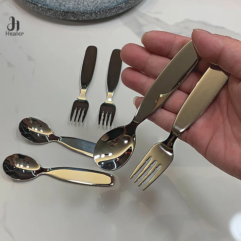 Children Tableware Deepened Thickened Stainless Steel Children's Spoon Eating Spoon Fork 304 Stainless Steel Children's Fork