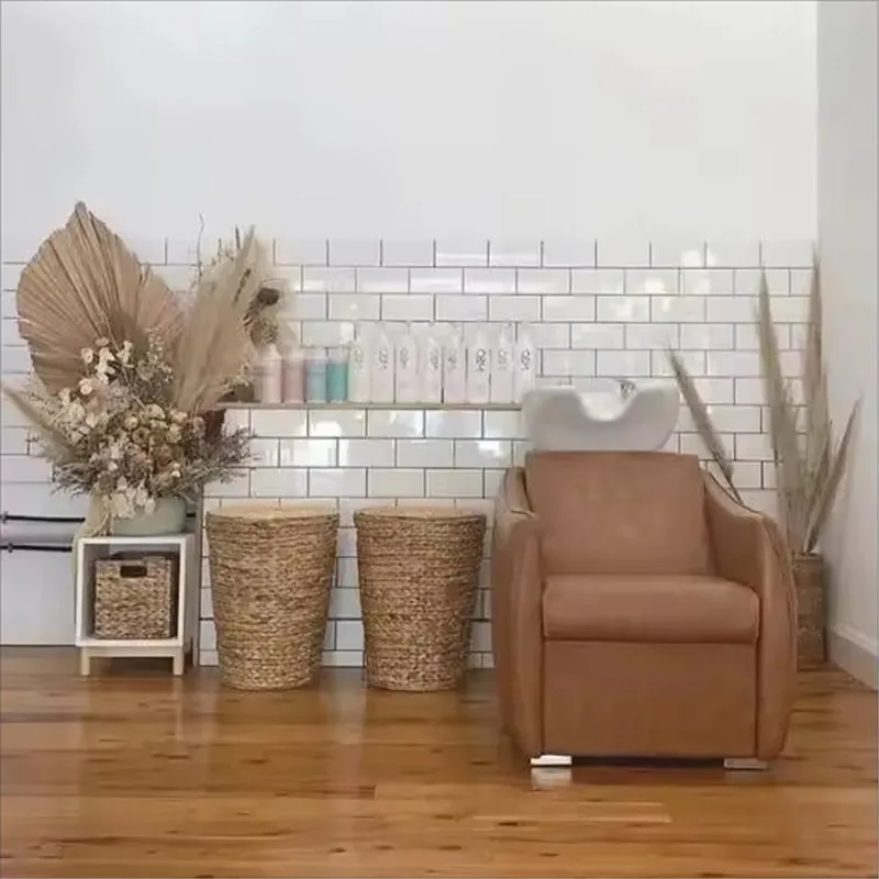 Beauty Salon Shampoo Chair Brown Luxury Shampoo Bowls With Chair Unisex Salon Shampoo Station