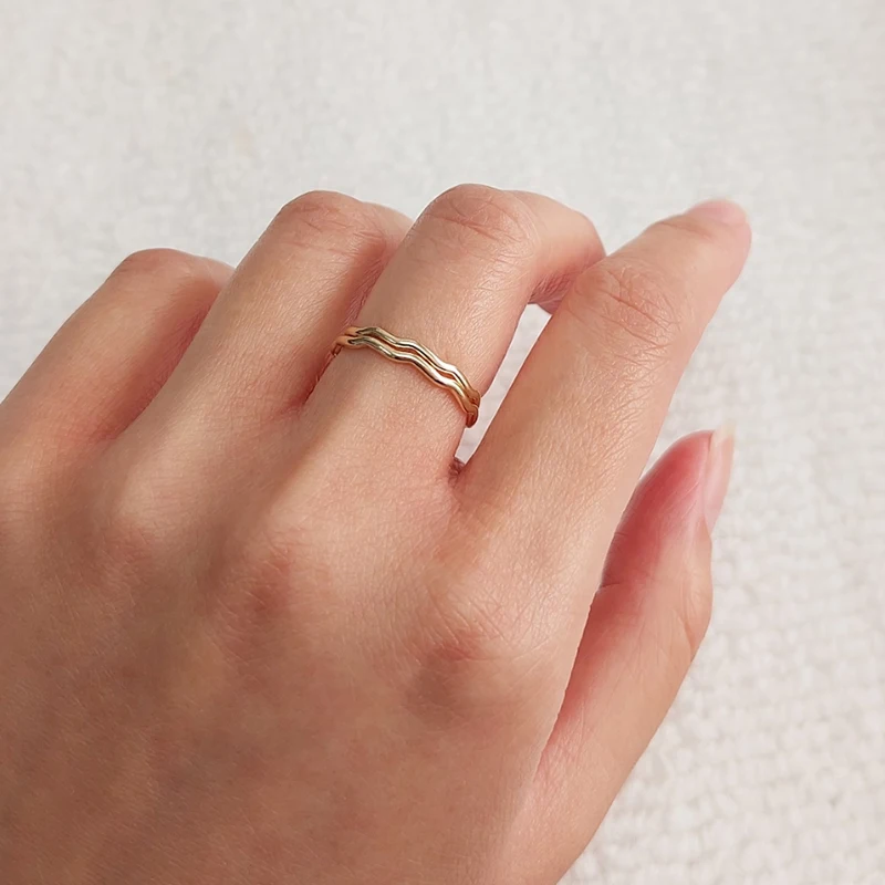 14K Gold Filled Wave Stacking Ring Boho Minimalist Knuckle Ring for Women Gold Jewelry Accessory Anillos Mujer view 4