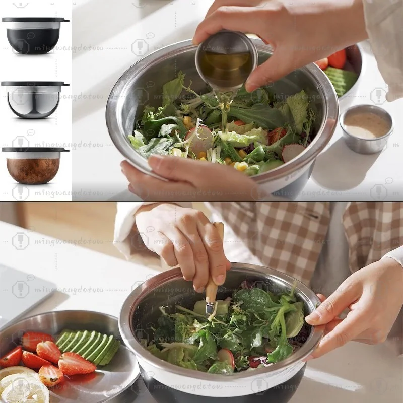 304 Stainless Steel Mixing Bowls Set, Large Capacity Salad & Egg Beating Bowls for Kitchen Baking Outdoor Camping