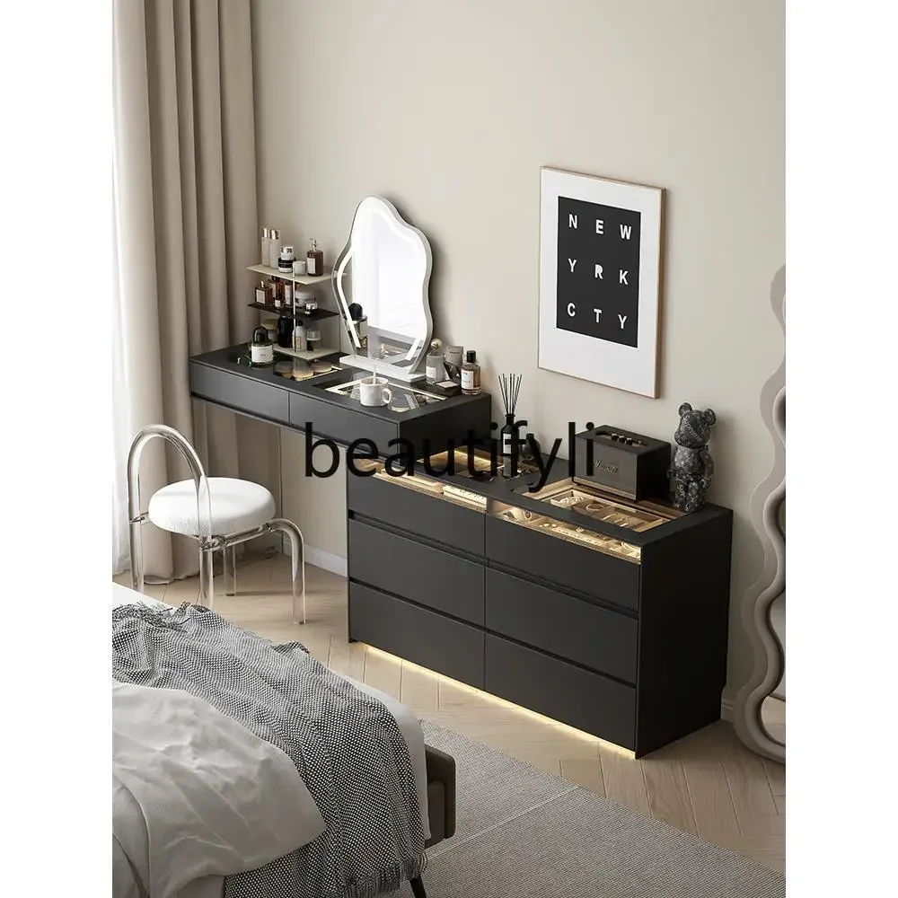 C53 طاولة تزيين إيطالية بسيطة وخزانة ذات أدراج، خزانة متكاملة بجانب السرير، منظم تخزين متعدد الوظائف