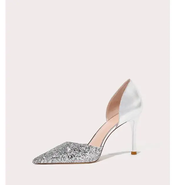 

Women's High-Heeled Pointed Shoes, Sexy High-End Sequined Crystal Wedding Shoes for Women, French Professional Single Shoes