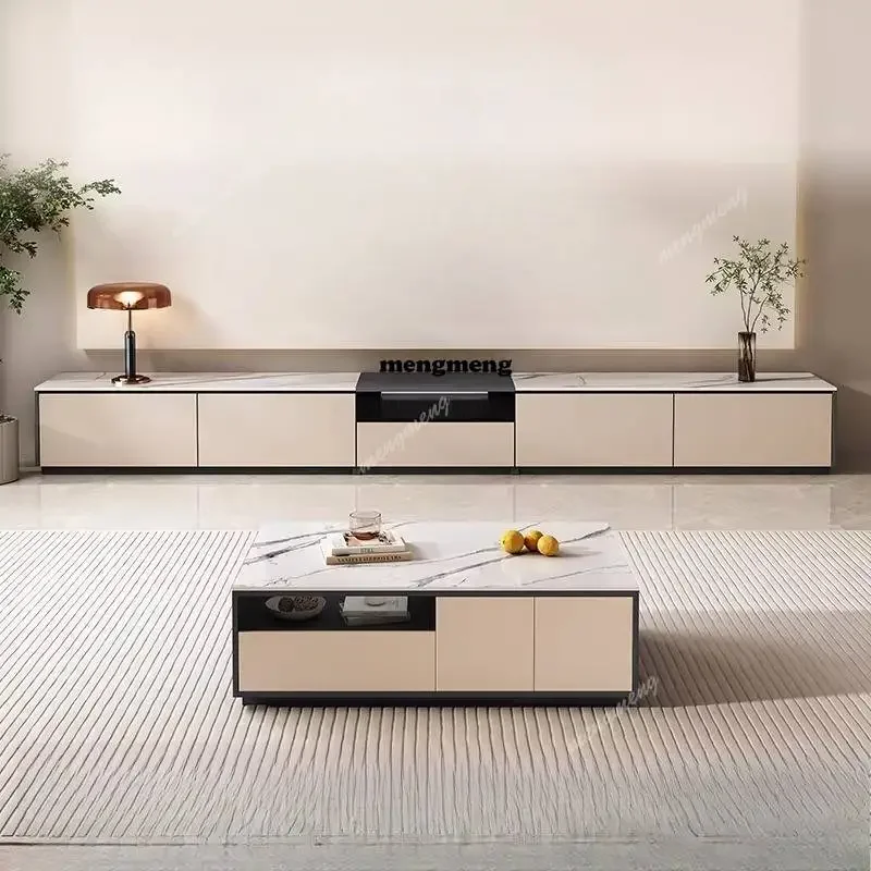 Hot sales Rock slab laser floor TV cabinet coffee table light luxury modern simple special telescopic table low cabinet