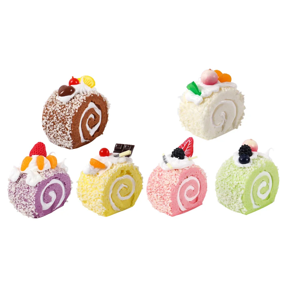 6 Pcs Dessert Model Fake Cake Tabletop Decor Towel Roll Models Photo Props Pu Party Supplies