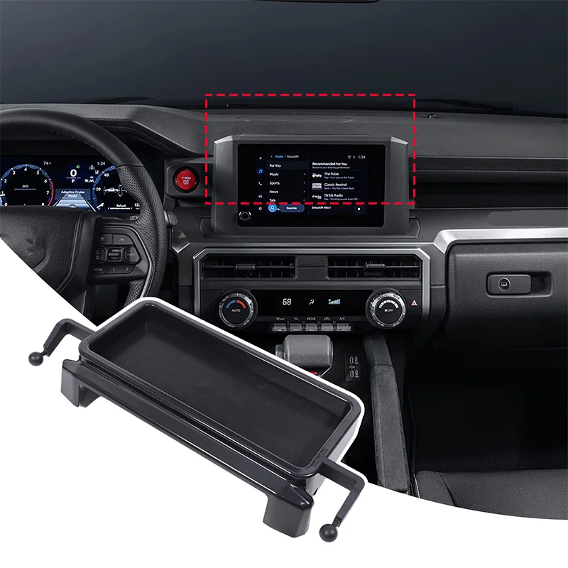 Double Phone Holder Base Car Screen Fixed Organizer Base Storage Box Car Accessories For Toyota Tacoma 2024 2025 SR SR5 TRD