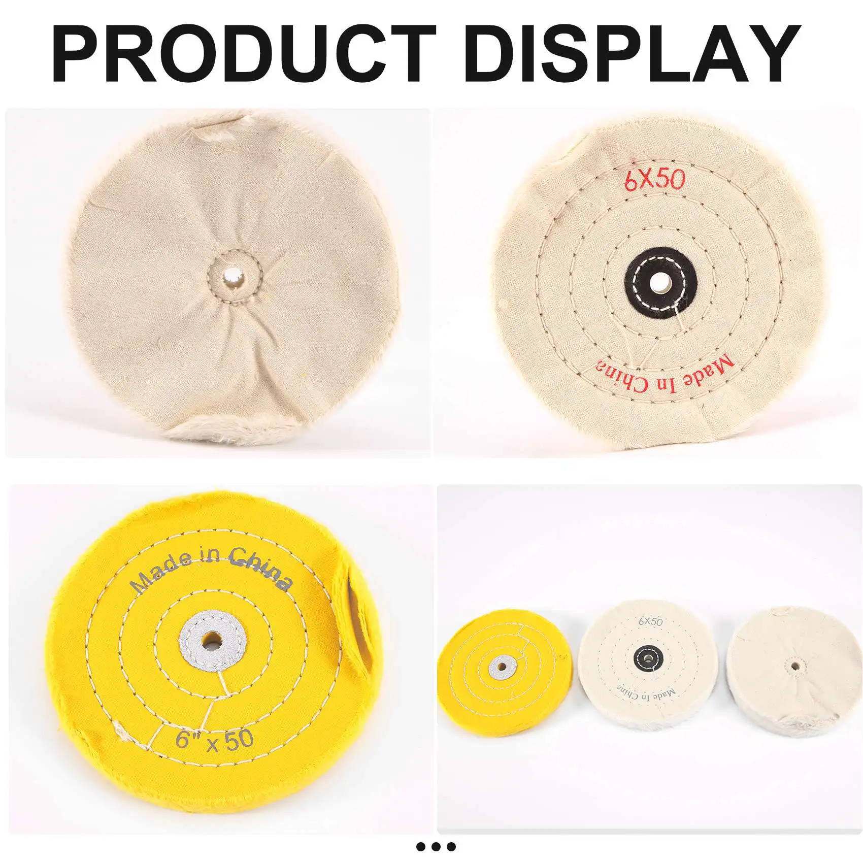 New 3-Piece 6-Inch Mirror Polishing Wheel Set Cotton Wheel for Bench Grinder Tools with 1/2 Inch Arbor Hole