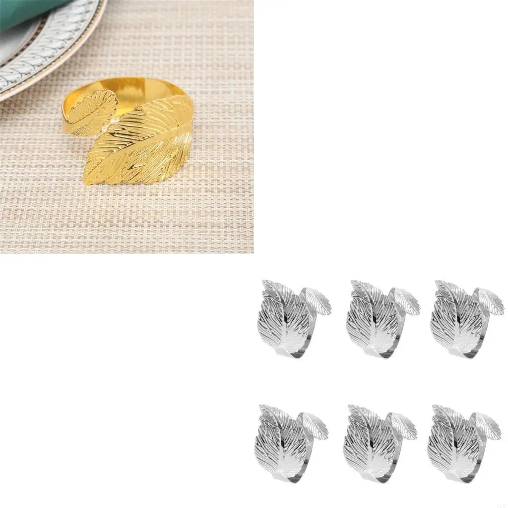 

6pcs Elegant Gold or Silver Leaf Napkin Rings Sturdy Metal Materials Napkin Holders Accessory For Sophisticated Dining