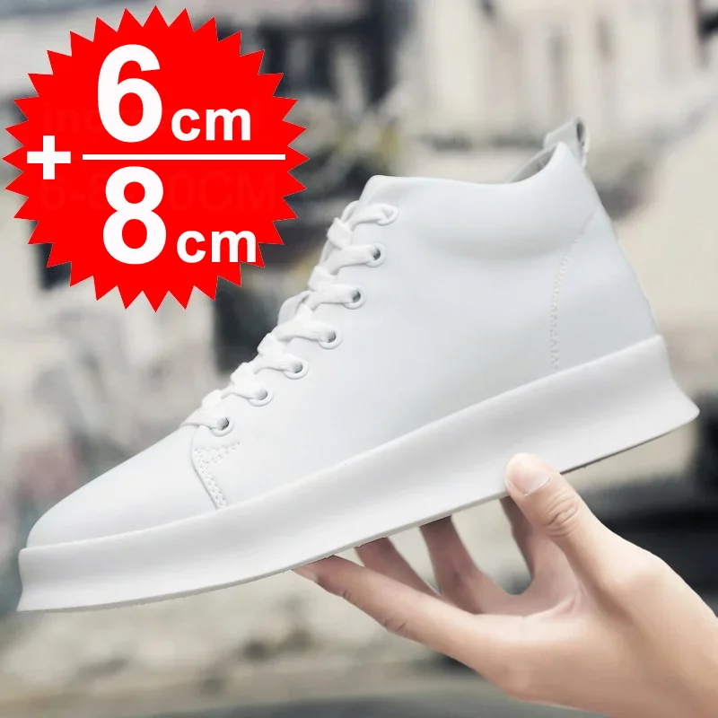 Men Sneakers Elevator Shoes For Men Casual Insole 6/8CM White Black Taller Shoes Male Leisure Fashion Sports Plus Size 37-44