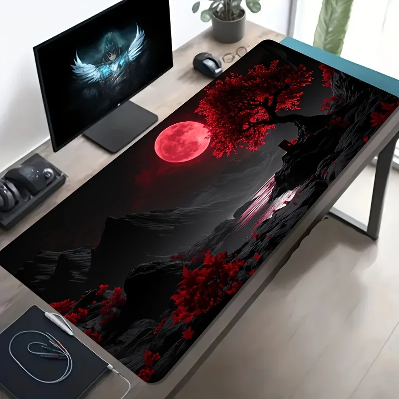 Red Moon Lone Tree Fantasy XXL Gaming Mouse Pad Mountain Landscape Desk Mat Non Slip Washable Rubber Base PC Laptop Gift